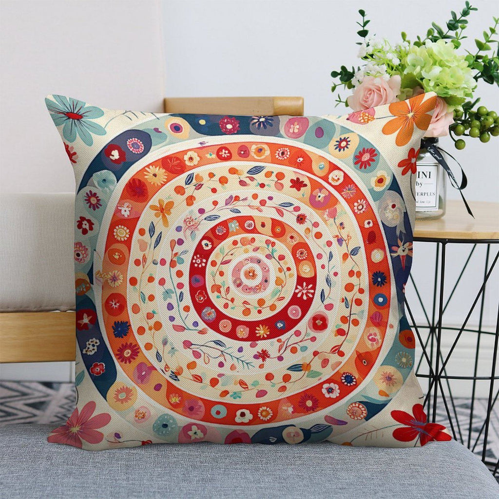Bohemian Mandala Floral Faux-Linen Throw Pillow Cover