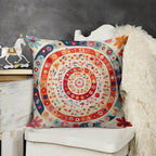 Bohemian Mandala Floral Faux-Linen Throw Pillow Cover