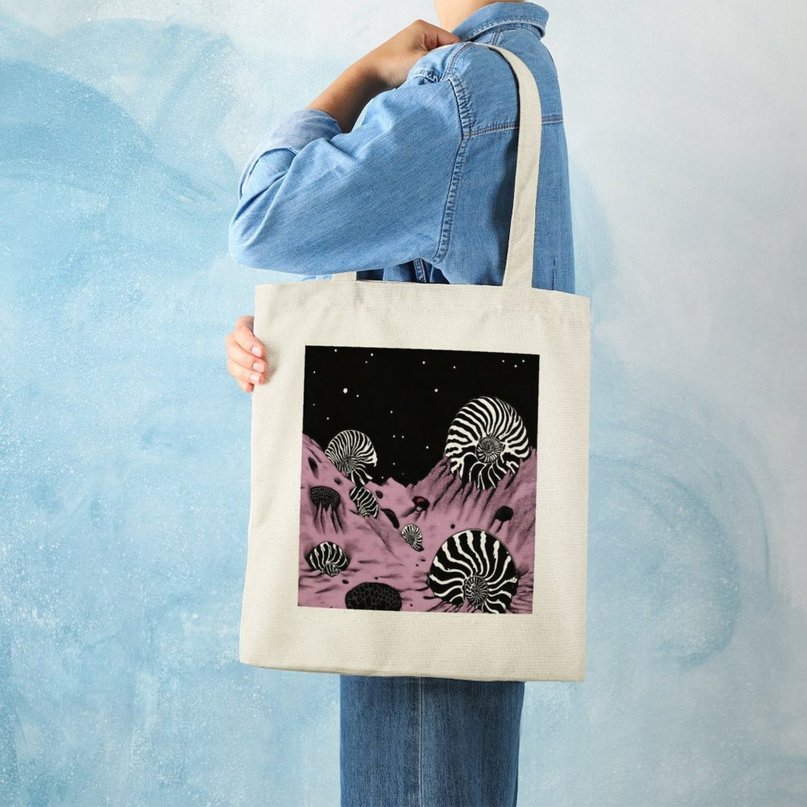 Surreal Geometric Nautilus Canvas Tote Bag
