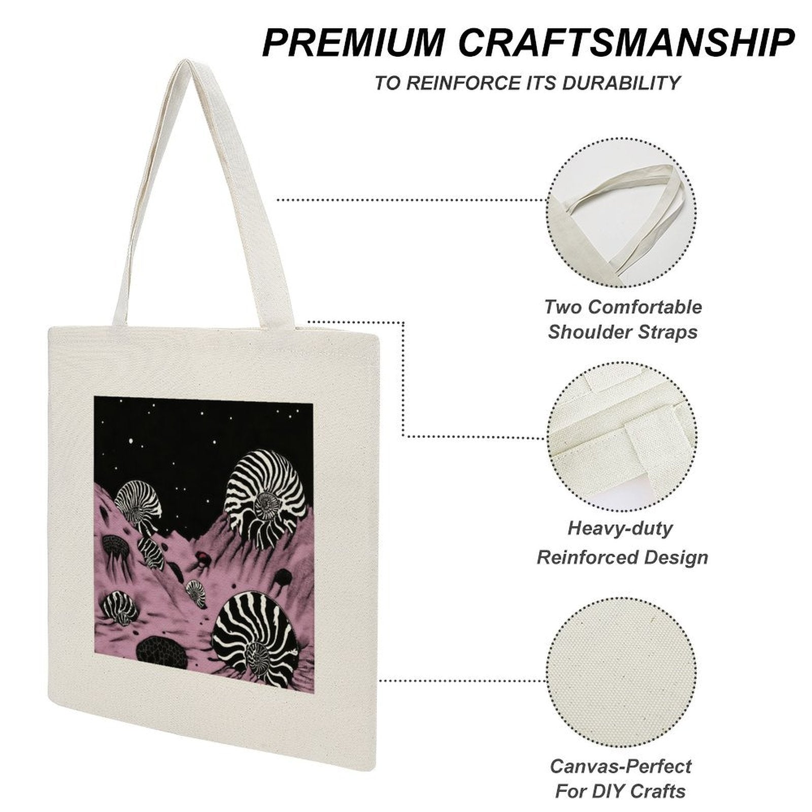 Surreal Geometric Nautilus Canvas Tote Bag