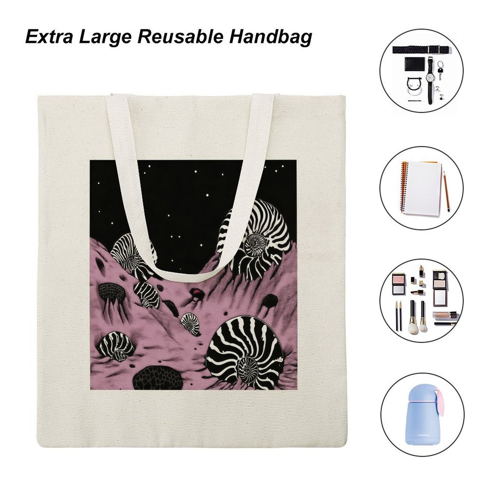 Surreal Geometric Nautilus Canvas Tote Bag