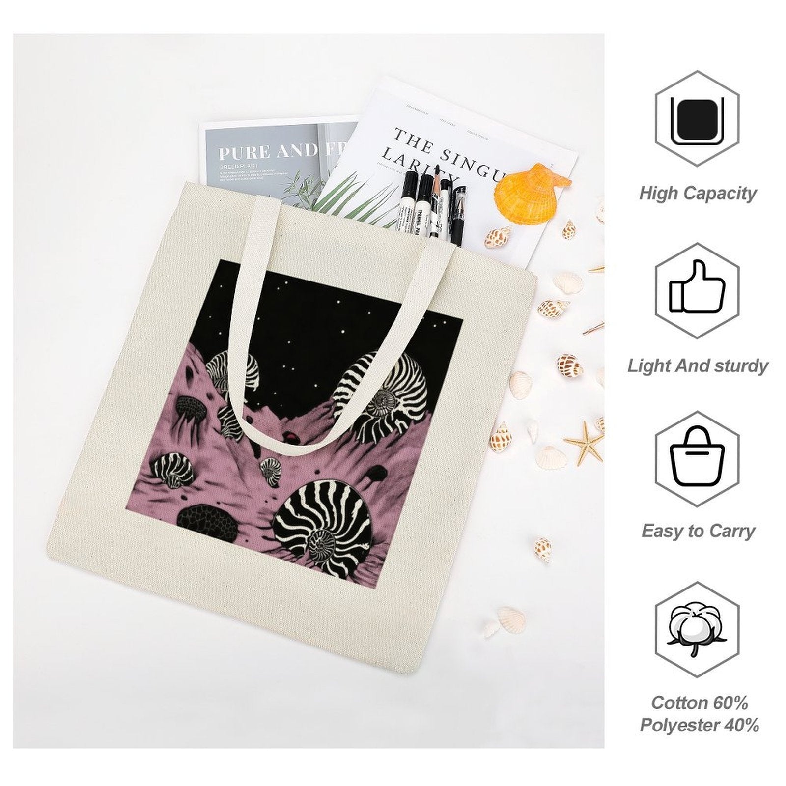 Surreal Geometric Nautilus Canvas Tote Bag