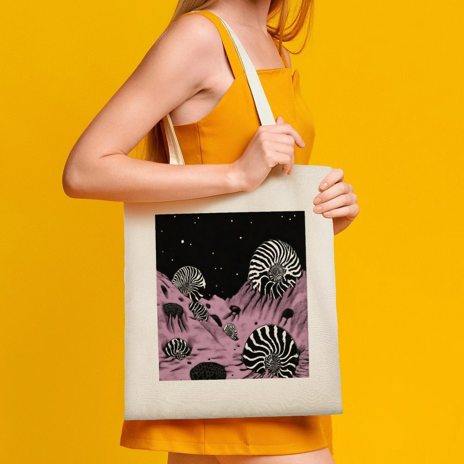 Surreal Geometric Nautilus Canvas Tote Bag