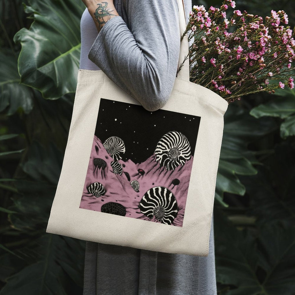 Surreal Geometric Nautilus Canvas Tote Bag