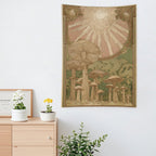 Art Nouveau Sunburst Mushroom Wall Tapestry (Portrait)