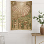 Art Nouveau Sunburst Mushroom Wall Tapestry (Portrait)