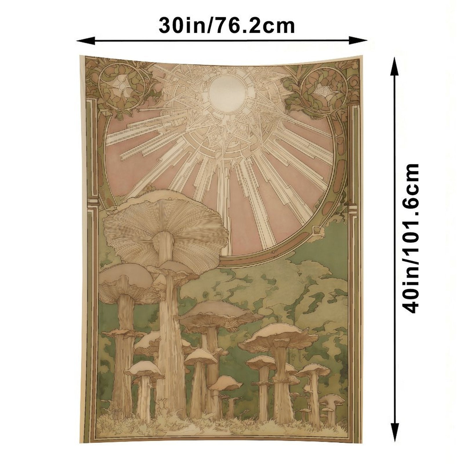 Art Nouveau Sunburst Mushroom Wall Tapestry (Portrait)