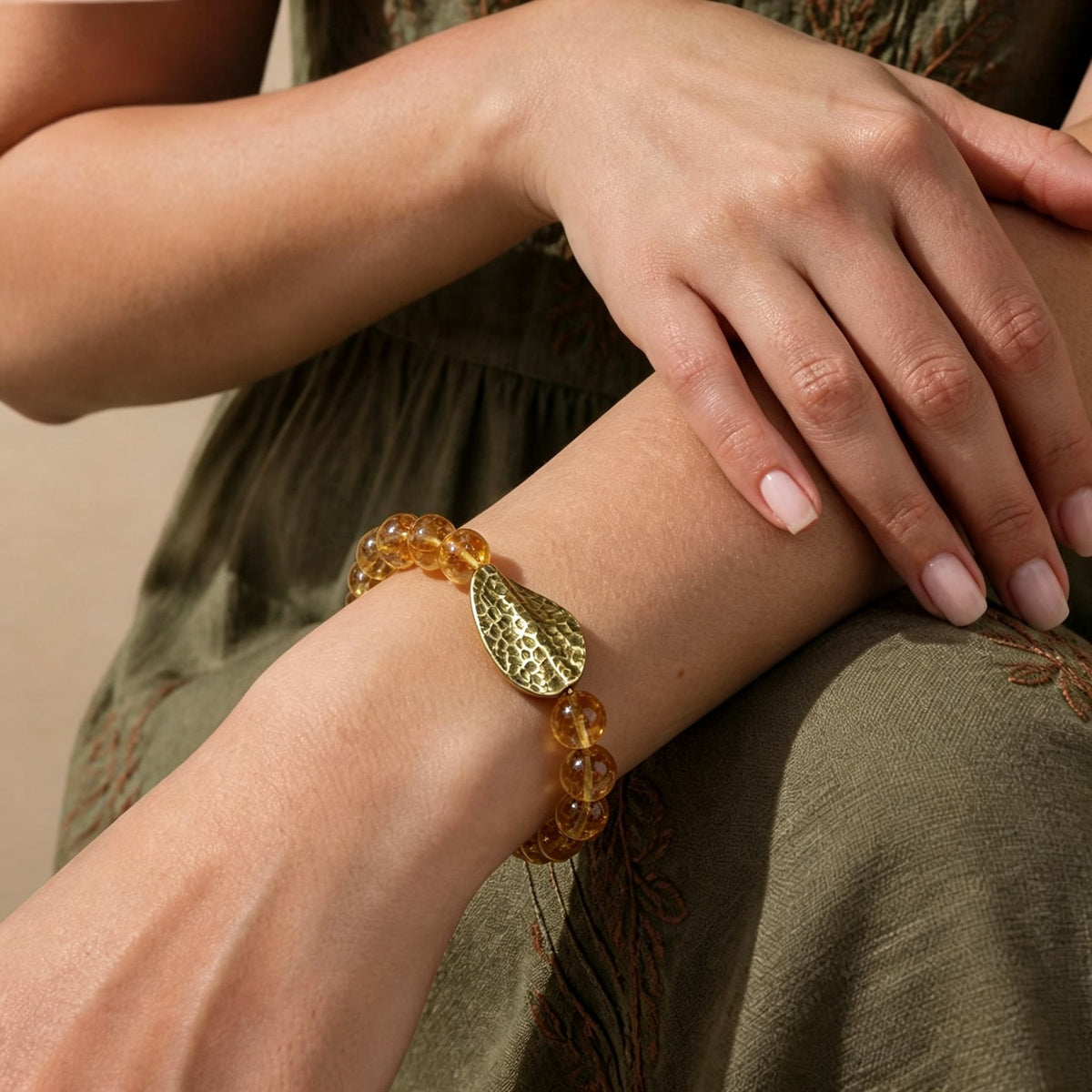 Golden Leaf Beaded Bracelet