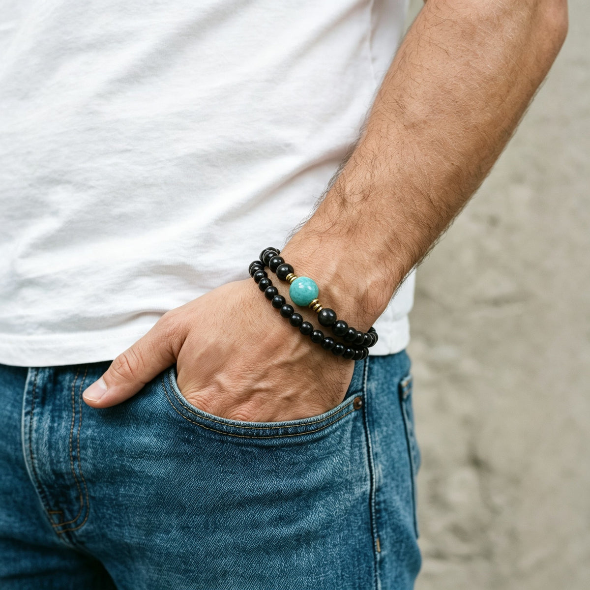 Midnight Tide Aqua Accent Wrap Bracelet