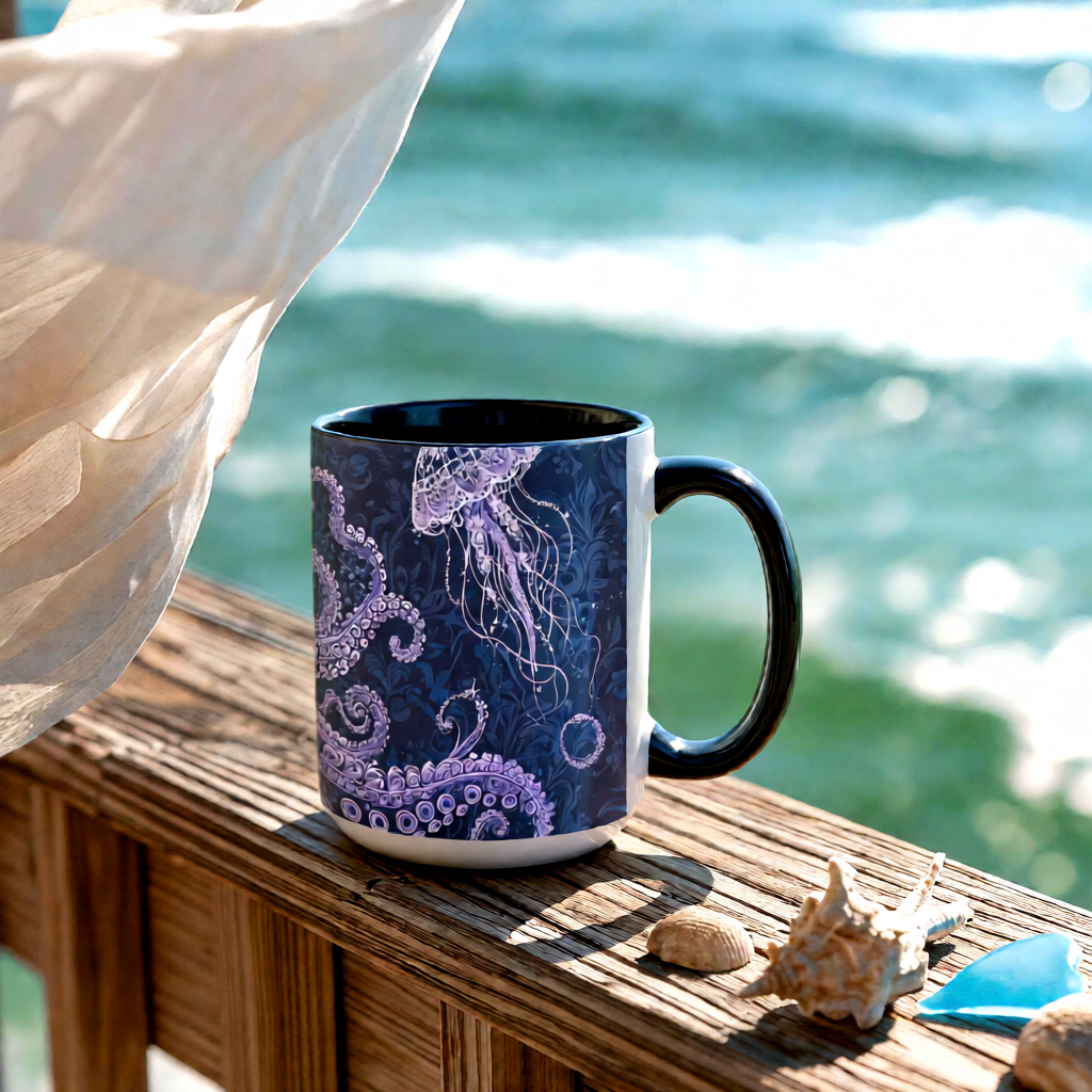 Ocean Damask Octopus Ceramic Mug