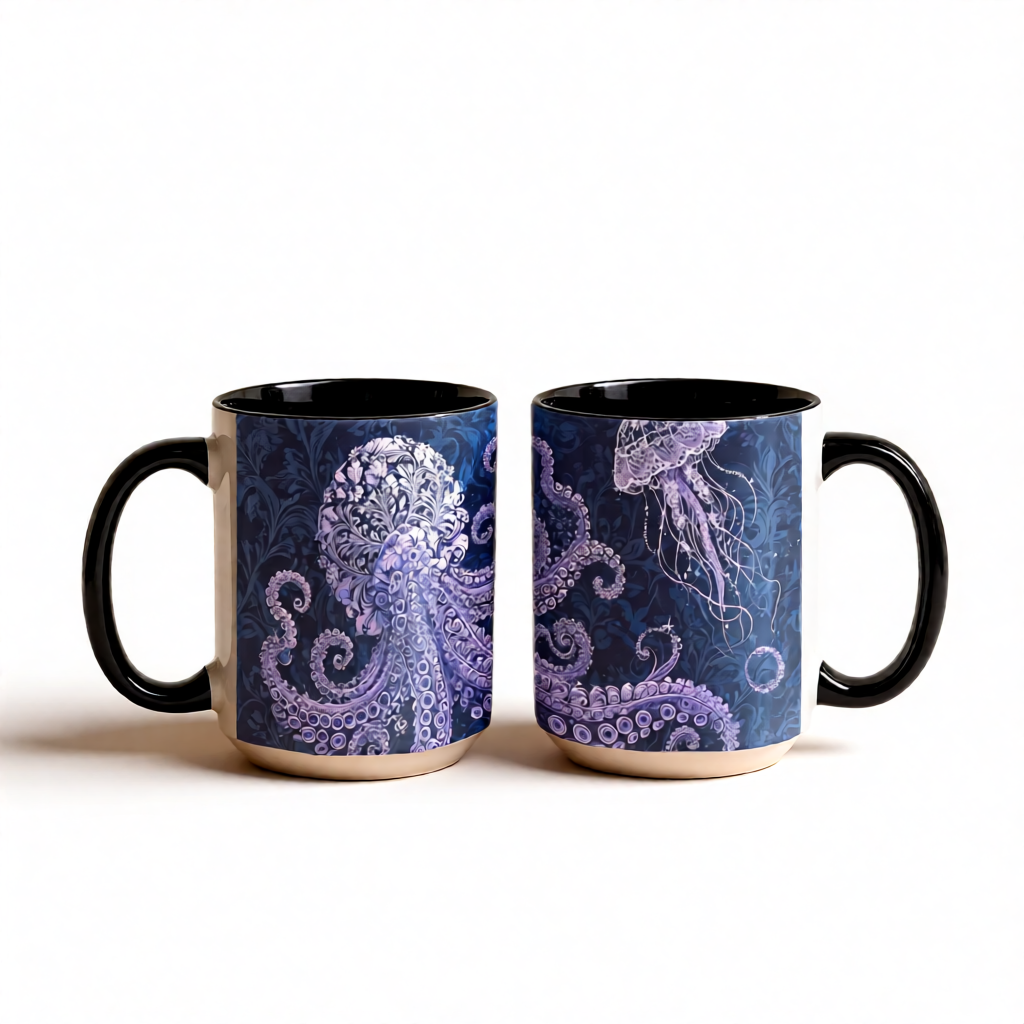 Ocean Damask Octopus Ceramic Mug