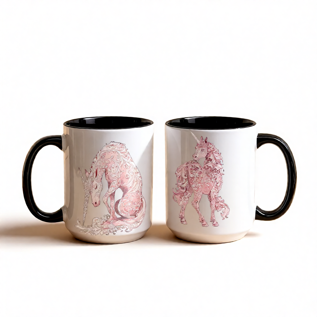 Rose Filigree Unicorn Ceramic Mug