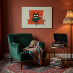 Sophisticated Noir Cat Framed Art Print | Mid-Century Cocktail Decor