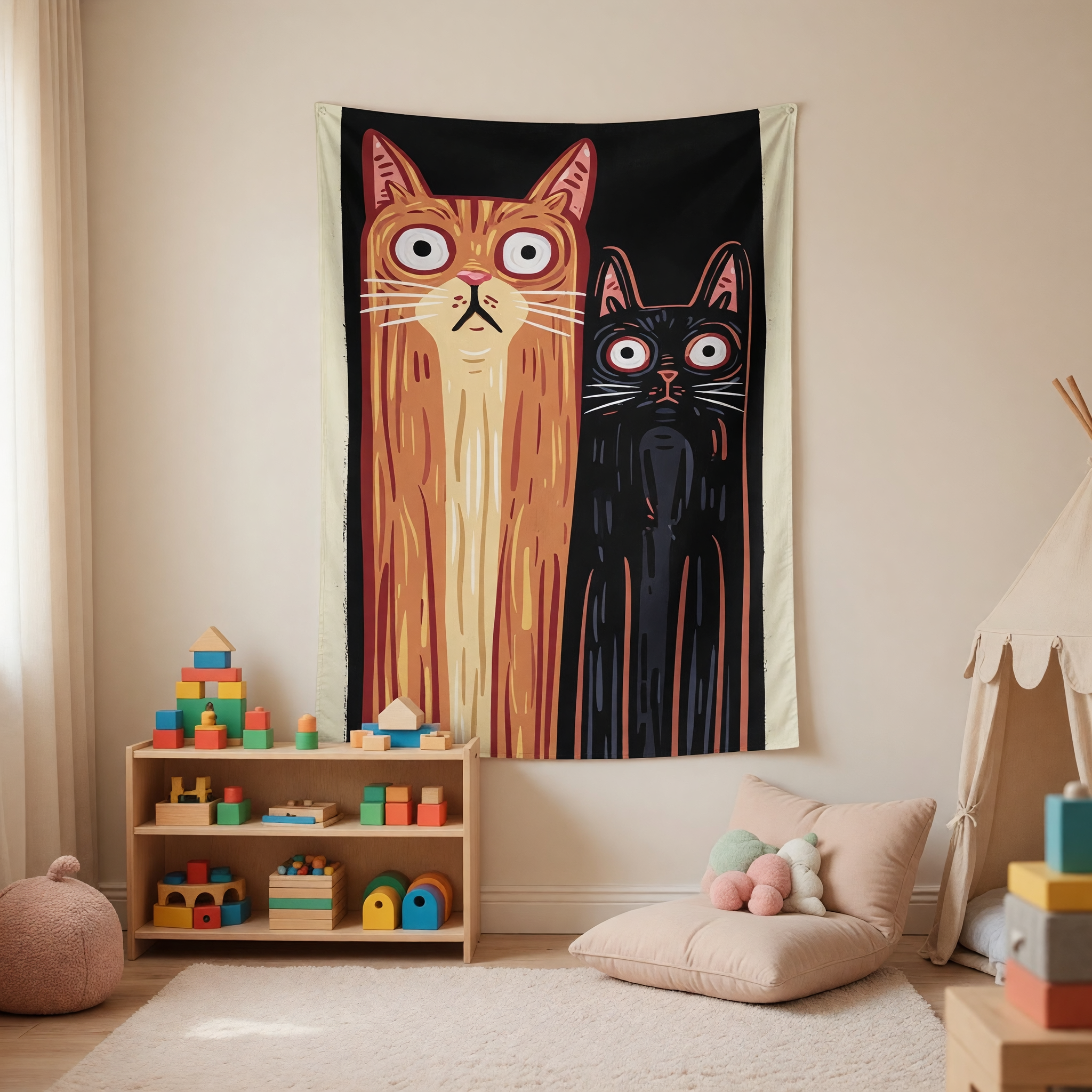 Funny Long Cats Stare Wall Tapestry (Portrait)