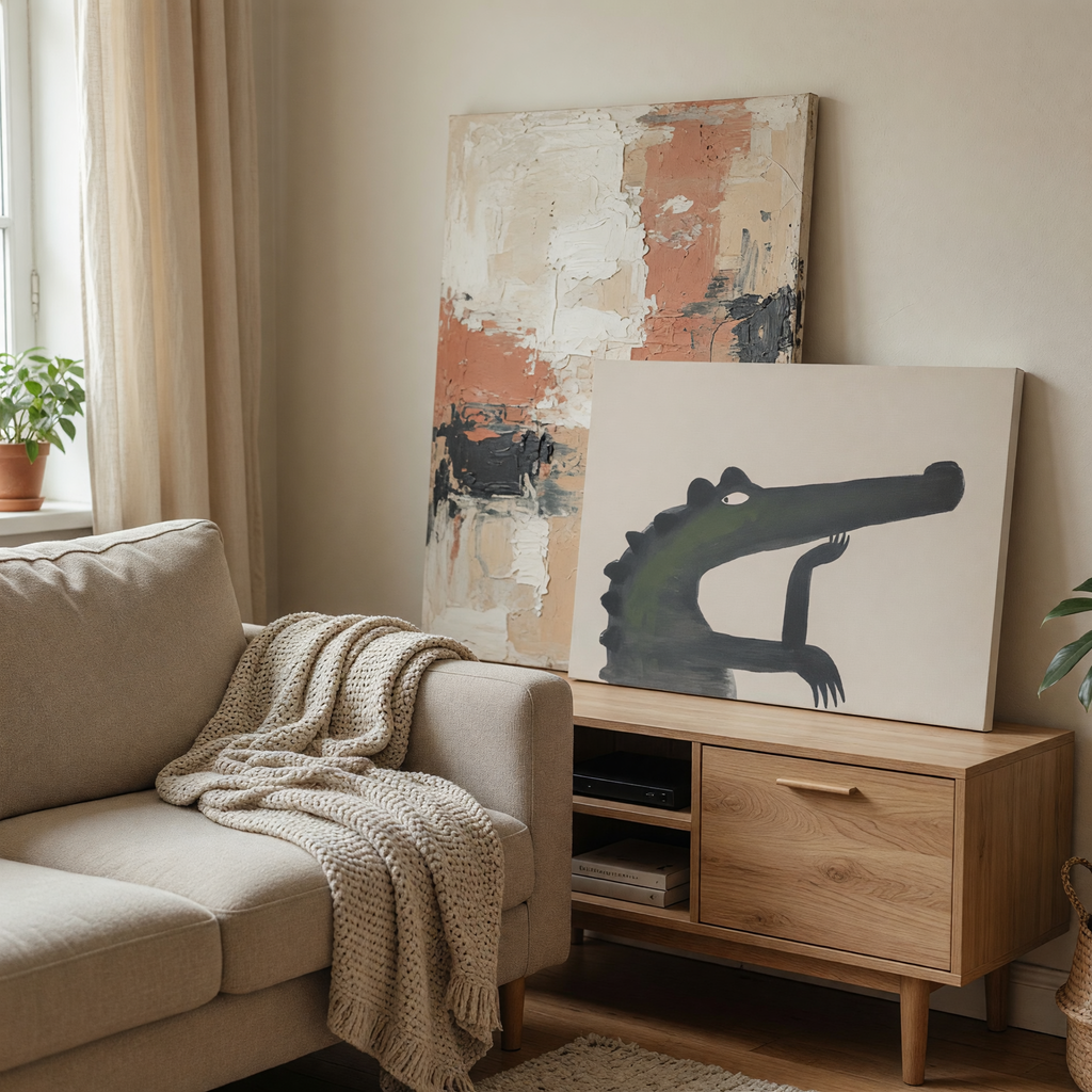 Pondering Alligator Framed Canvas Art - Quirky Reptile Wall Decor