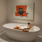Sophisticated Noir Cat Framed Art Print | Mid-Century Cocktail Decor