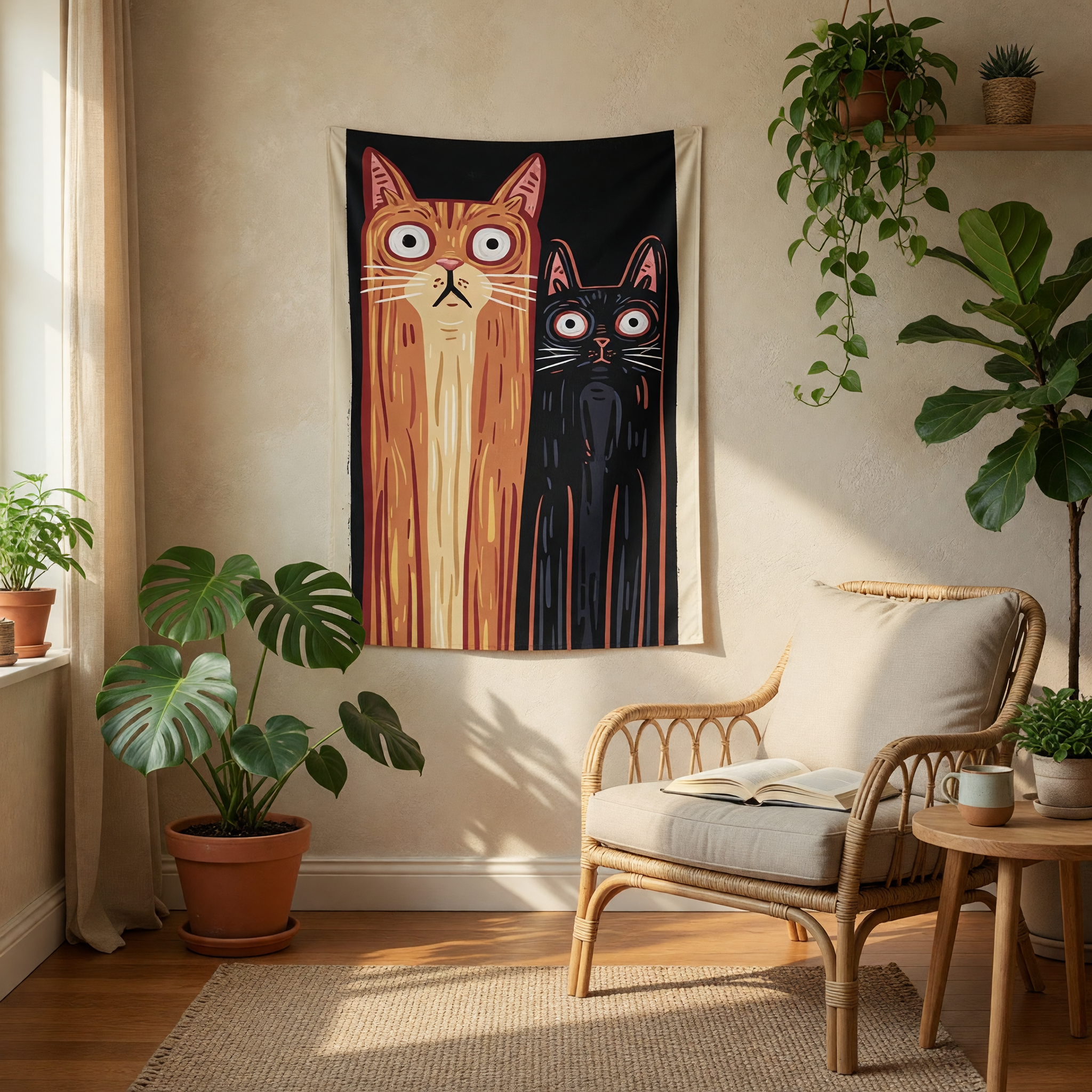 Funny Long Cats Stare Wall Tapestry (Portrait)