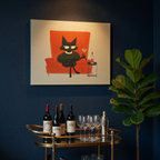 Sophisticated Noir Cat Framed Art Print | Mid-Century Cocktail Decor