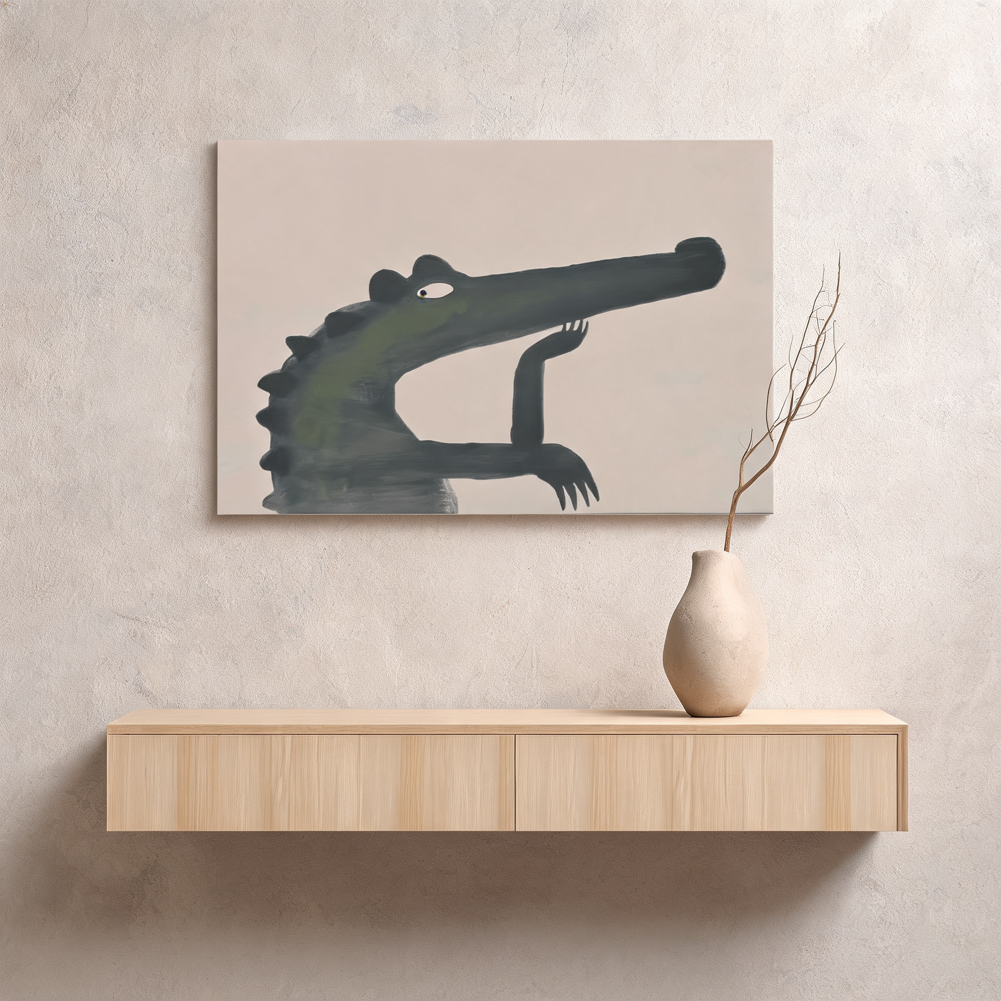 Pondering Alligator Framed Canvas Art - Quirky Reptile Wall Decor