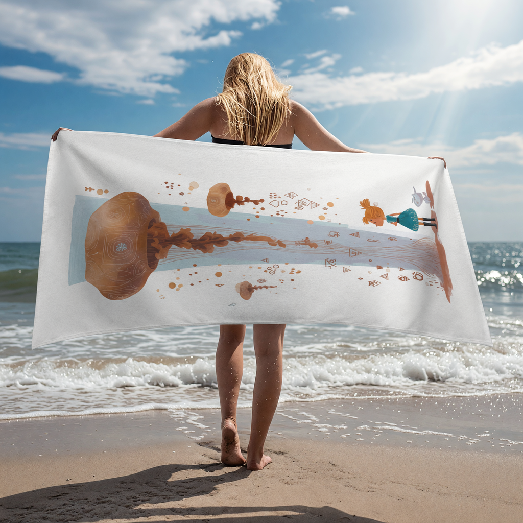 Whimsical Celestial Jellyfish Adventure Beach Towel