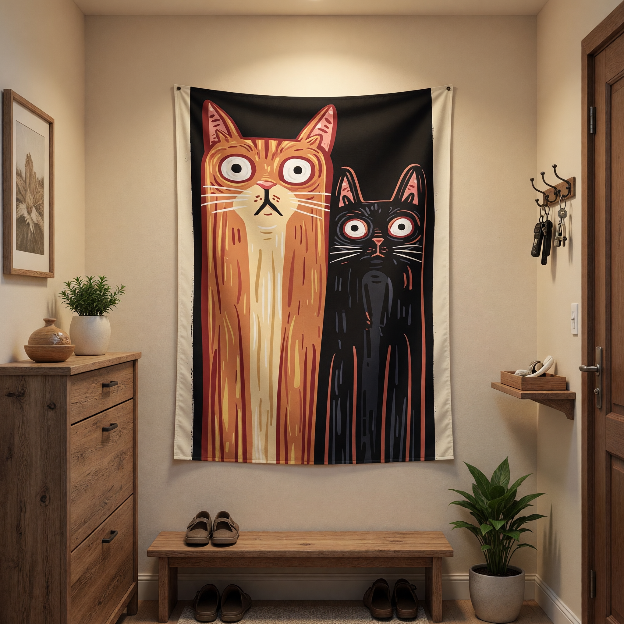 Funny Long Cats Stare Wall Tapestry (Portrait)