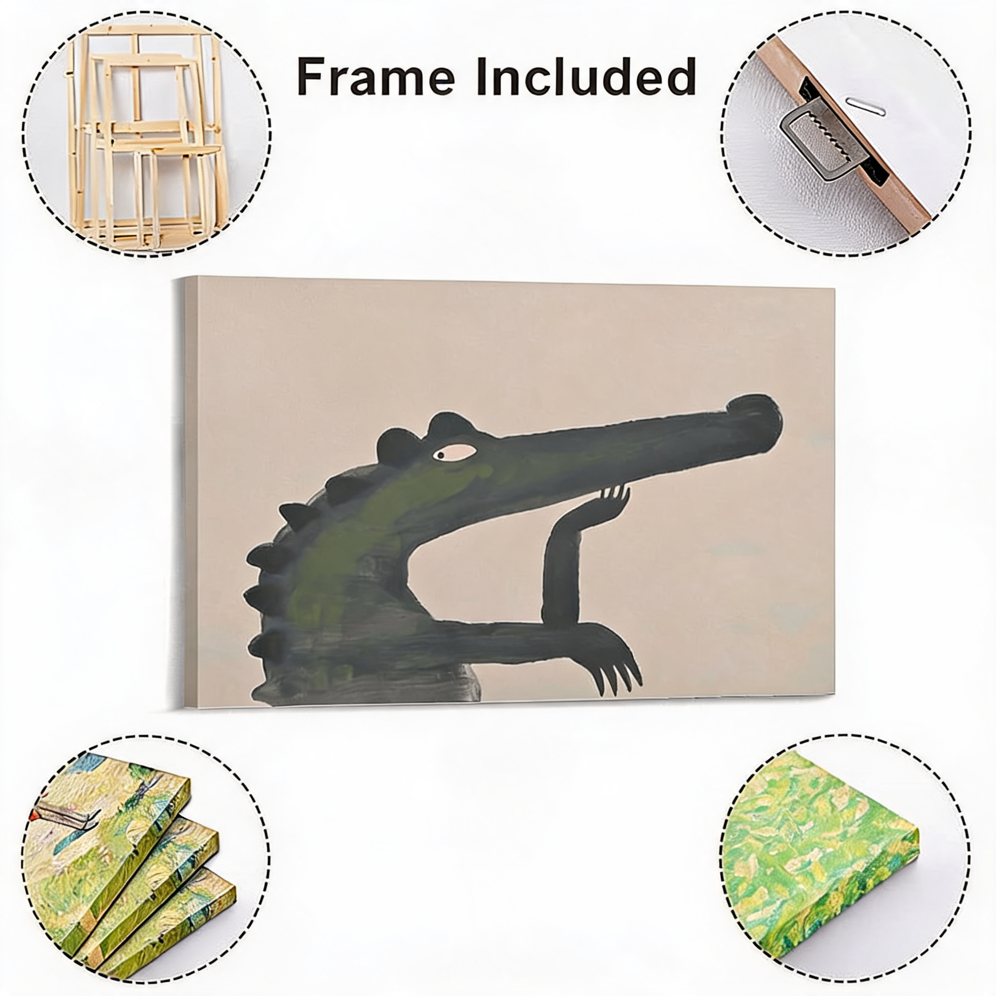 Pondering Alligator Framed Canvas Art - Quirky Reptile Wall Decor