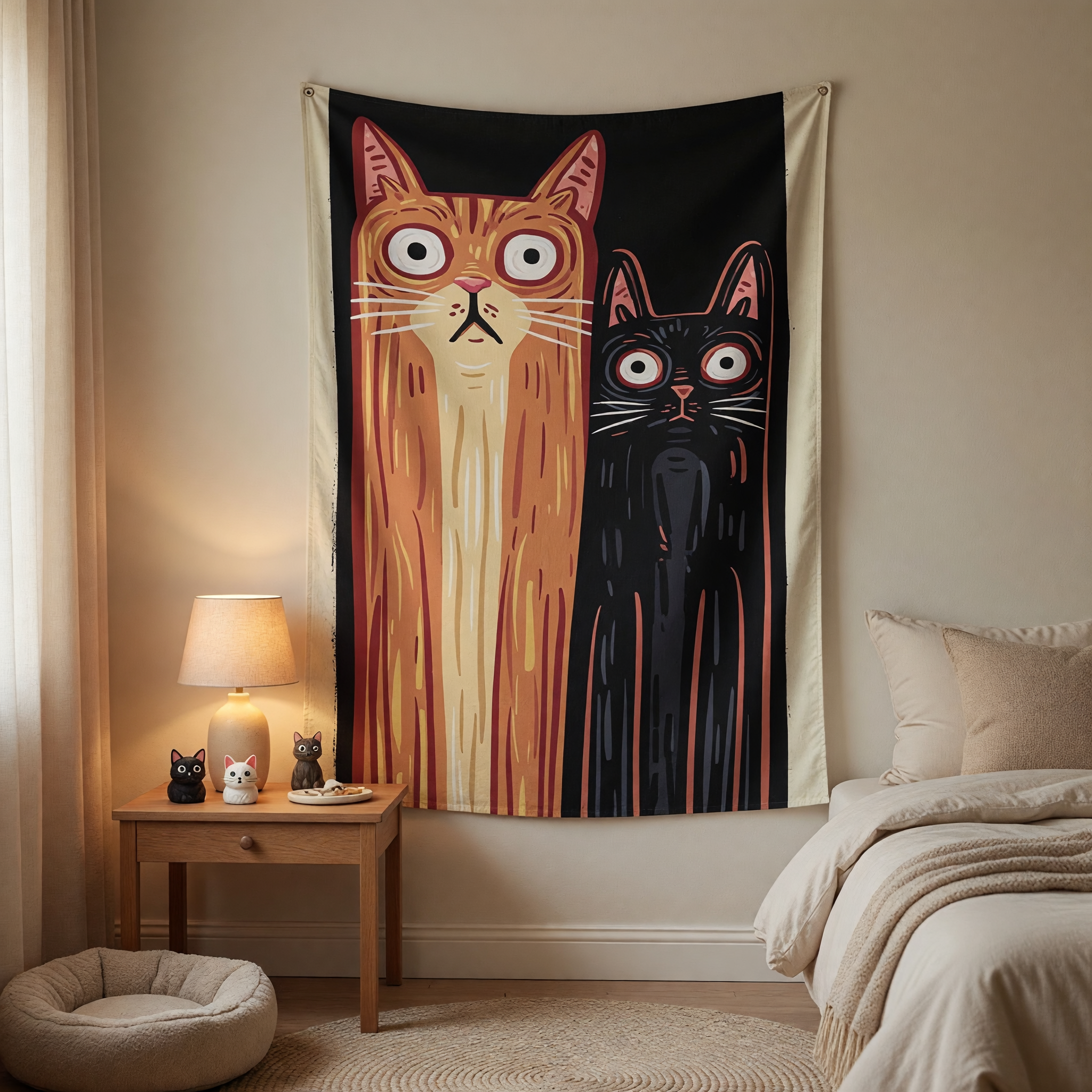 Funny Long Cats Stare Wall Tapestry (Portrait)