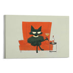 Sophisticated Noir Cat Framed Art Print | Mid-Century Cocktail Decor
