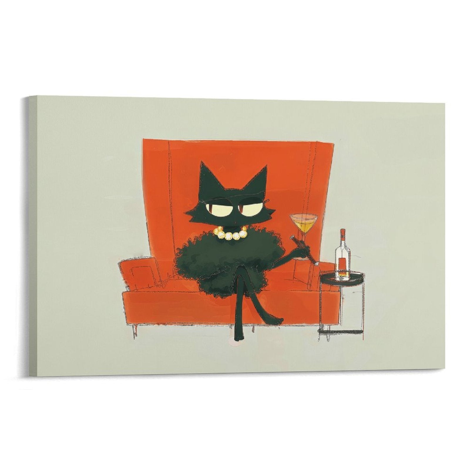 Sophisticated Noir Cat Framed Art Print | Mid-Century Cocktail Decor